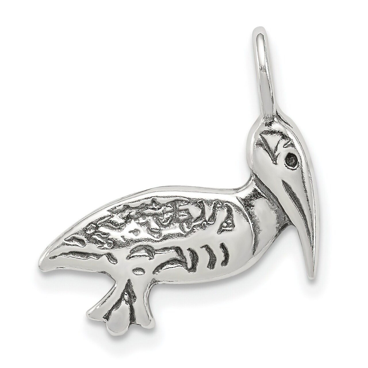 Sterling Silver Antiqued Pelican Pendant Charm Jewelry 23mm x 17mm